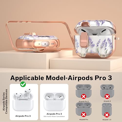 Image of for Apple AirPods Pro 3 Case 2025 with Safety Lock & Foldable Phone Stand | Double Drop Protection,Two-Piece Design, Airpod Pro 3 Case with Keychain & Cleaner Kit, Support Wireless Charging, Lavender