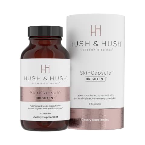 Hush & Hush SkinCapsule Brighten+ - Skin Brightening Vitamin C Supplement - Glowing Skin Beauty Vitamins - Reduces Dark Spots & Discoloration - Vegan, Non-GMO, Gluten Free - 60 Capsules Cover