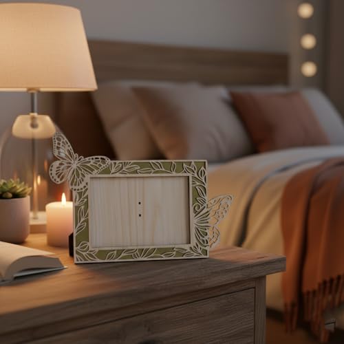 Image of Rectangle Photo Frame | Wooden Decorative Picture Frame with Butterfly Laser Cut Border & Clear Acrylic Front | Wall & Tabletop Display | Premium Home Decor & Gift (22x16 cms)