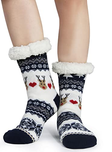 Image of Slipper Socks for Women with Gripper - Winter Non Slip Thick Fuzzy Socks - Warm Cozy Christmas Gift