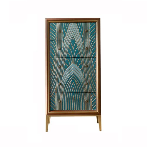 Elegante cajonera azul – Armario de almacenamiento de madera con patas independiente para sala de estar y dormitorio, 60 x 39 x 123 cm, solución de almacenamiento decorativa y funcional