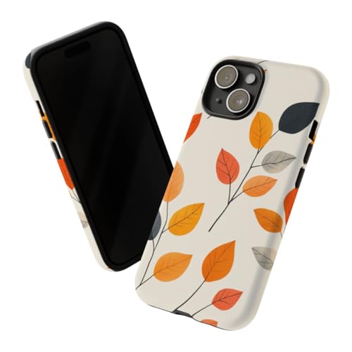Coque rigide iPhone 15 feuilles d'automne orange à texture mate - 2