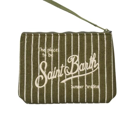 Saint Barth MC2 POCHETTE IN SPUGNA A RIGHE VERDE MILITARE