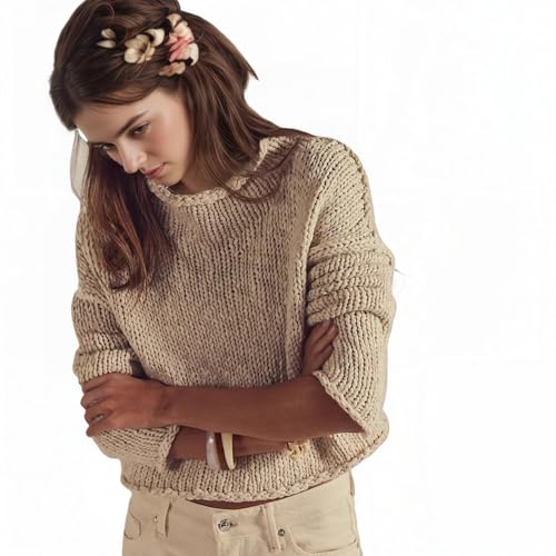 Women's Oversized Sweaters Loose Solid Casual Long Sleeve Crew Neck Knitted Tops