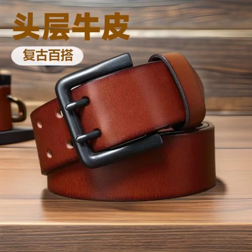 4.3cm Wide, Double-buckled, Genuine, Top-grain Cowhide Leather Belt for Men Versatile, Casual Gift for Young Men2