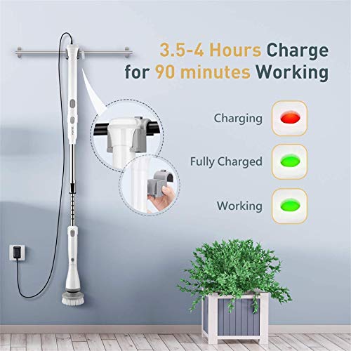 Homitt Electric Spin Scrubber Cordless Shower Scrubber, 360 Power Scrubber, Tub and Tile Scrubber with 4 Replaceable Scrubber Brush Heads, 1 Extension Arm for Cleaning Bathroom, Floor, Wall, Kitchen - Thumbnail 6