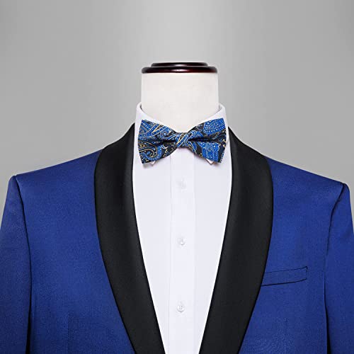 Image of Barry.Wang Paisley Striped Bow Tie for Men Silk Pre-Tied Bowtie Pocket Square Cufflinks Set Formal Wedding Party Prom