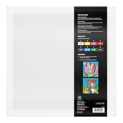 Image of POSCA Canvas Paint by Number Kit, Rainbow Safari - 8 Acrylic Markers with 2 Pre-Drawn Canvases - Gift Set for Artists, Adults and Kids