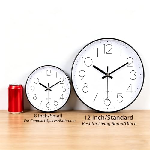 Image of jomparis 12 Inch Wall Clock Silent Non Ticking Battery Operated Quartz Modern Decorative Round Wall Clock for Office Classroom School (Black)