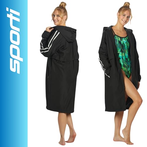 Image of Sporti Unisex Swim Parka with Comfort Plush Fleece Lining, Multi Pocket Zipper - Water Resistant Swim Coats for Women & Men