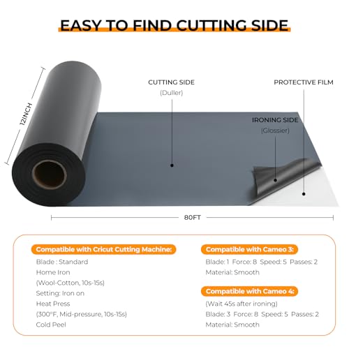 Image of HTVRONT Heat Transfer Vinyl Rolls - 2 Pack 12 inch x 80ft Black and White HTV for T Shirts, Iron on Vinyl Compatible with Cricut Cutting Machine (White and Black)