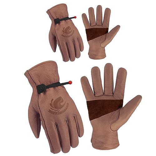 OLSON DEEPAK Gardening Gloves for Men and Women,Thorn Proof Cowhide Leather Gloves for Working,Welding,woodburner,Riding,Garden…