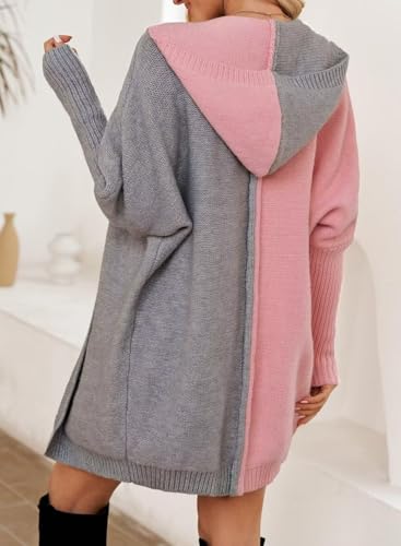 Image of Astylish Women 2026 Fall Clothes Outfits Hooded Knit Cardigan Sweaters | Open Front, Long Sleeve, Color Block, Fashion Clothing, Outwear Coats