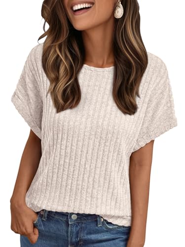 LILLUSORY Women Short Sleeve T Shirt Summer Sweater Dressy Casual Blouse Business Top Work Clothing