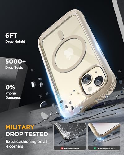 Image of Miracase Glass Series for iPhone 15 Case [Compatible with MagSafe] Full-Body Magnetic Bumper Case with Built-in 9H Tempered Glass Anti-Fingerprint Screen Protector + Camera Lens Protector, Beige