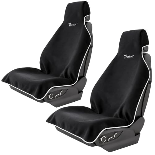 TESFEEL Waterproof Car Seat Cover Towel, Front Seats, Black, 2 Pack | 410 GSM absorbent terry, non-slip backing, machine washable, for gym sweat, damp clothing and outdoor activities - image 1