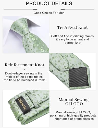 Image of DiBanGu Silk Floral Ties for Men Woven Paisley Necktie and Tie Clip Handkerchief Cufflinks Set for Party Wedding