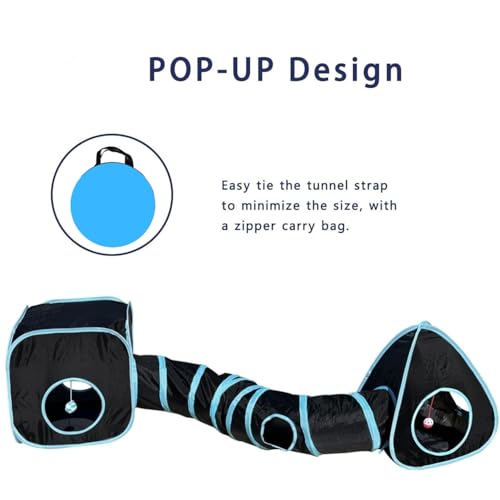 Image of GUSTYLE Cat Tunnel Toy Way, Collapsible Pet Play Tunnel Tube with Storage Bag for Cats, Puppy, Rabbits, Guinea Pig, Indoor and Outdoor Use (Blue 3 in 1)