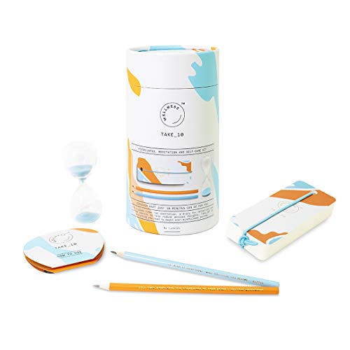 Luckies of London Take 10 Mindfulness Meditation and Journal Set | Includes Pocket Gratitude Journal Diary, Guided Meditation Cards, Relaxing Scented Pencils and 10 Minute Hourglass