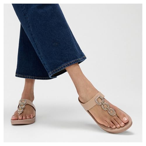 Image of FitFlop Women's Fino Crystal-Chain Leather Toe-Post Sandal