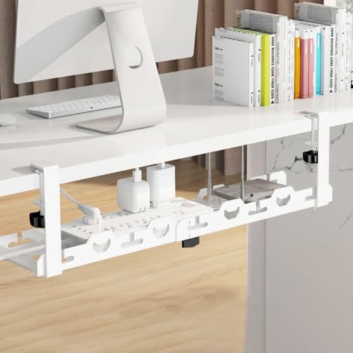 Image of Climberty White Cable Management Under Desk, Length Adjustable Cord Organizer Metal Large Capacity Wire Storage Standing Cable Holder