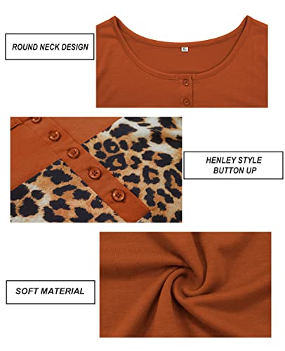 Image of CARCOS Plus Size Tops for Women Long Sleeve Fall Tunic Color Block Camo /Plaid /Leopard /Fall Blouse Crewneck Tshirt XL-5XL