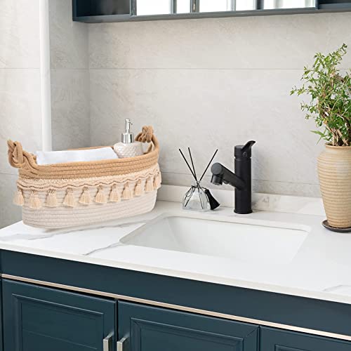 Image of Woven Baskets for Organizing, 12.5 inchx6.5 inchx5 inch Small Baskets for Gifts Empty Toilet Paper Storage Baskets with Handles Decorative Basket for Shelves Bedroom Nursery Halloween