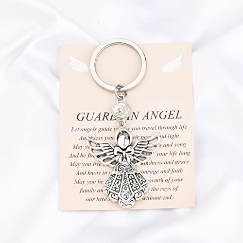 Fustmw Guardian Angel Keychain With Birthstone Guardian Angel Key Ring Prayer Gifts Blessing Gifts For Women (Silver) #TOP2