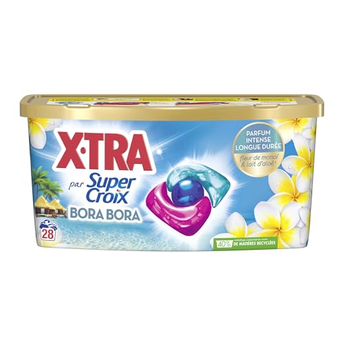 XTRA par Super Croix, Bora Bora, Lessive en Capsules, Lessive Parfumee, Parfum Fleur de Monoi & Lait d'Aloe, Efficace des 20°C, Proprete & Evasion a Chaque...