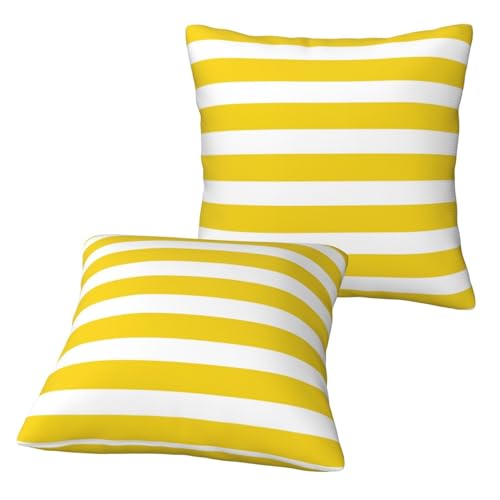 Lot de 2 housses de coussin carrées modernes avec motif à rayures Jaune citron 40 x 40 cm