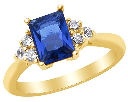 AFFY Simulated Blue Sapphire & Cubic Zirconia Solitaire Ring in 14k Gold Over Sterling Silver (0.92 Cttw) - Main Image