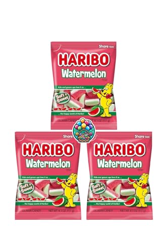 Watermelon Gummi Candy - 4oz. (Pack of 3) Bite-Sized Share Size Peg Bags, Watermelon Flavor for Halloween, Christmas and more in a NikAn Supplies Bag
