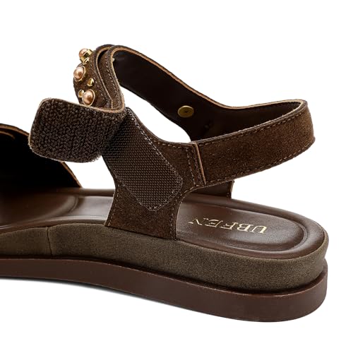 Image of UBFEN Womens Flat Sandals with Adjustable Back Strap, Arch Support | Beaded, Open Toe, Slingback, Casual, Comfortable for Walking, Vacation and Travel