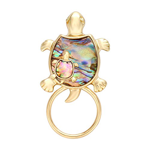 Image of Gold Sea Turtle Natural Abalone Shell Clip Eyeglass Holder Brooch Jewelry