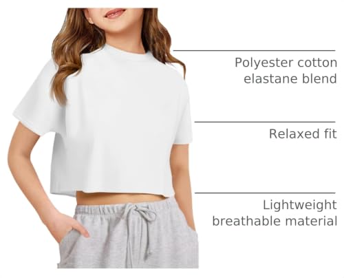 Image of Girls Athletic Oversized Crop Tops Kids Drop Shoulder Short Sleeve T Shirts Workout Tees 5-14 Years
