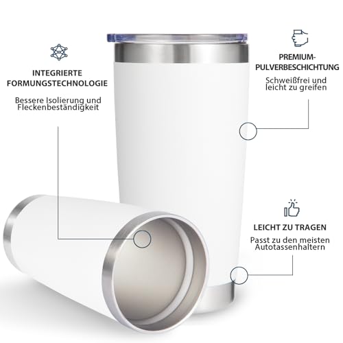 Volhoply 600ml（20oz） Thermobecher mit Deckel und Strohhalm Bulk 4 Pack,Doppelte Wand isoliert Reise Eiskaffee Mug Fits Tassenhalter… – Ansicht 4