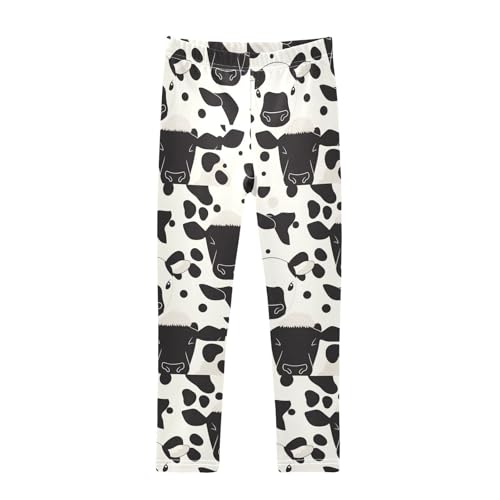 KLL Cow Spot Black and White Little Girls Cotton Leggings Soft High Waisted Lounge Pants Running