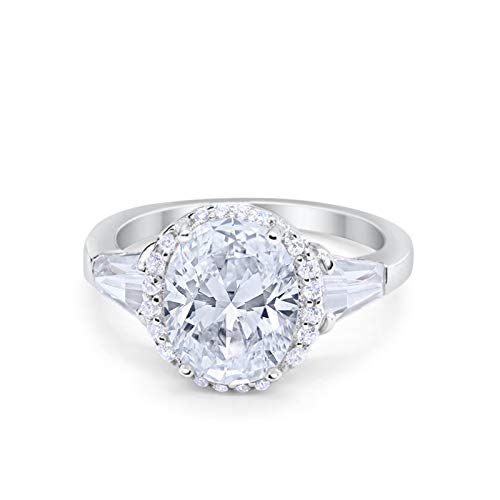 Blue Apple Co. Halo Art Deco Oval Wedding Engagement Ring Round Baguette Simulated Cubic Zirconia 925 Sterling Silver Size-8