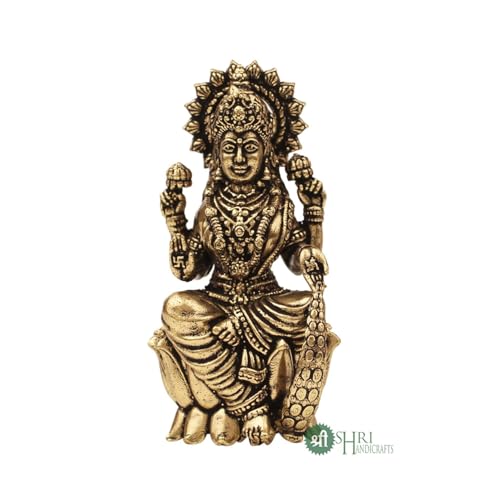 INDICAST Handcrafted Brass Goddess Laxmi Statue for Home Temple | 2.5" Maa Lakshmi Figurine Idol Murti Sacred Symbol of Wealth | Perfect for Rituals & Gifting (Weight- 50gm)