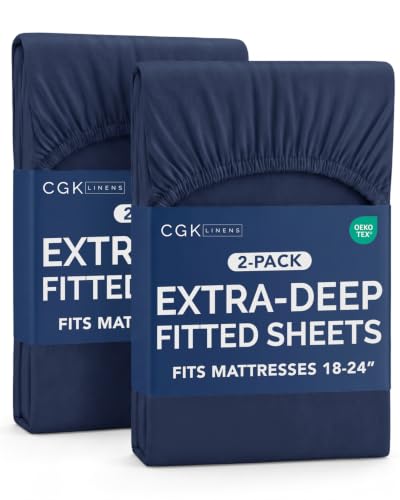 Image of CGK Linens 2 Pack Extra Deep Cal King Fitted Sheets - Navy Blue
