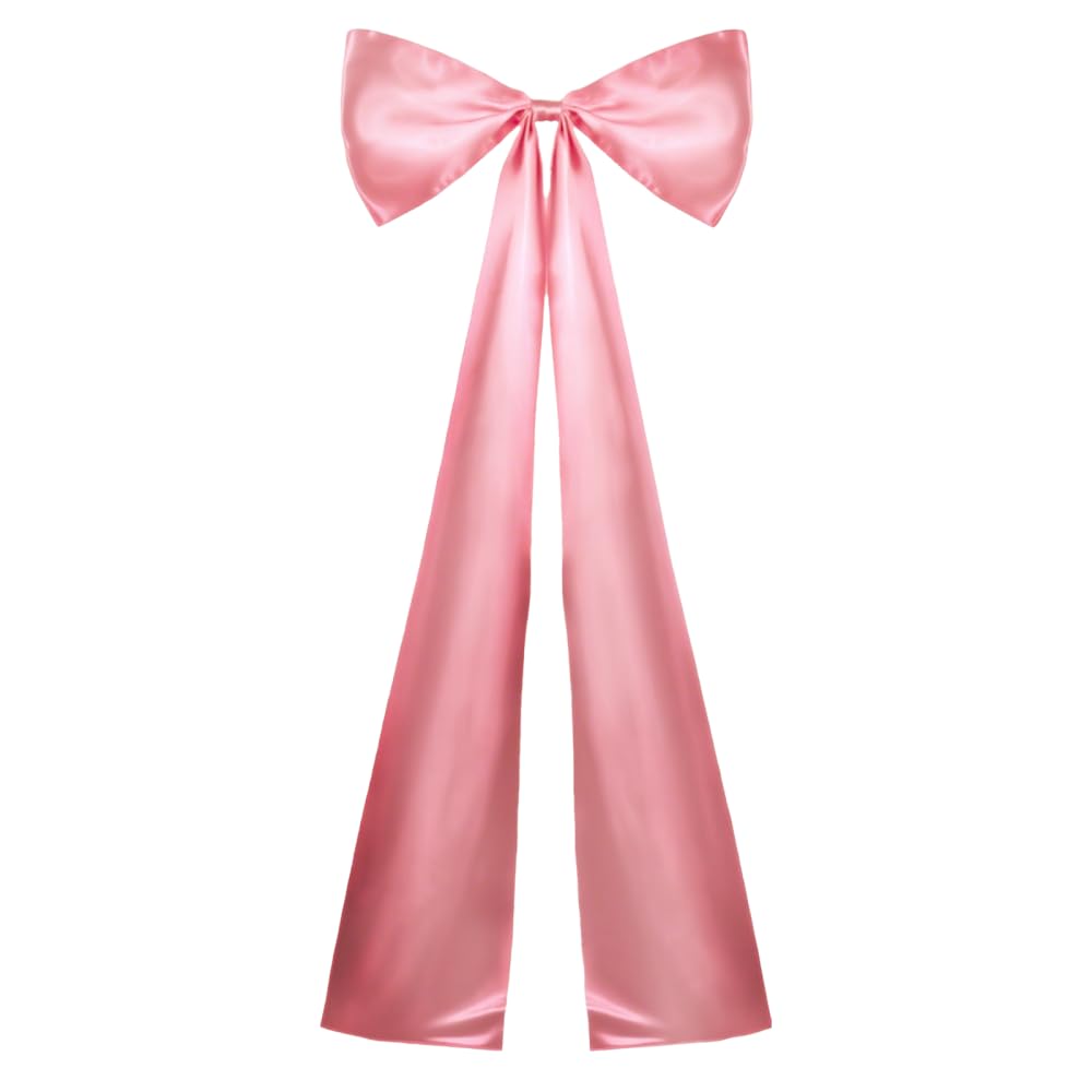 MiOYOOW Valentine Pink Bow, 19.7"× 46.1" Large Bow Wedding Decorations Lined with Iron Wire for New Year Door, Wall, Fireplace Decor