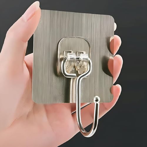 Image of 10 Pack Golden Adhesive Wall Hooks Stackable 180 Rotating Heavy Duty Sticker Hooks for Clothes Keys Towels Coats Bathroom Kitchen Home Office Stylish No Drill Rustproof Hangers