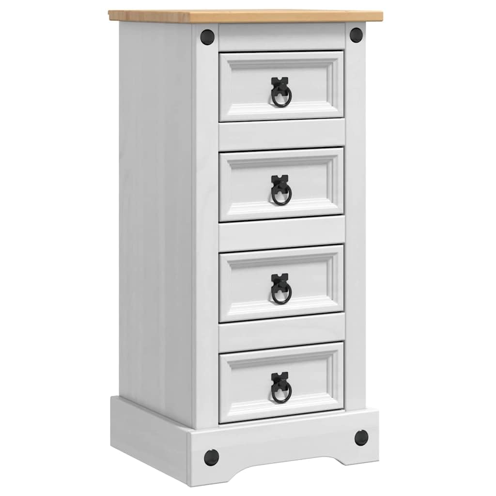Table de chevet Corona blanc 35cm en pin massif et bois ingénierie meuble de rangement