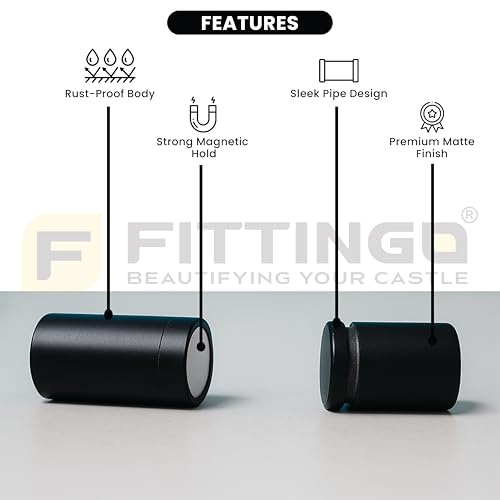 Image of 3 Inch Door Stopper Pipe Magnetic /Stopper for Main Door /Stainless Steel Heavy Duty Magnet Door Stops /Door Back Stopper for Home /Office /Hotels - (Pack of 2) - Black Finish-| 3 Years Warranty |