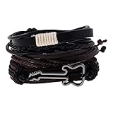 MTCDBD Mode Herren Lederarmband, Mehrschichtige Geflochtene Wickelarmbänder Vintage Punk Unisex Schmuck Armband, Gitarre, Abgebildet, Verstellbar