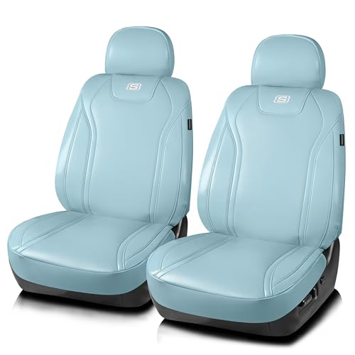 Skechers Seat Covers Memory Foam-Luxury Leather Car Seat Covers Breathable Comfort & Support Front Seat Cover Airbag Compatible Automotive Universal Fit Most for SUVs Vans Cars Trucks Blue