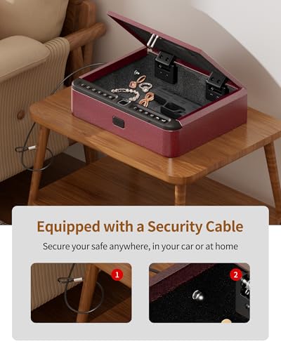 Image of BILLCONCH Gun Safe for Handgun - Biometric Pistol Safe 4 Ways Quick Access with Fingerprint /Full-digital Keypad /Key /APP Lock and Security Cable for Nightstand Bedside Home - Burgundy Red