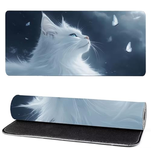 Alfombrilla Raton Blanco, Animal Mouse Pad 700 x 300 x 3mm Gaming Mouse Pad, Superficie Inferior Antideslizante, Movimiento Ratón más Suave, Alfombrilla Escritorio, Mejora Precision y Velocidad ks-12
