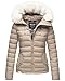 Produktbild MARIKOO Damen Winter Jacke Steppjacke Kunstfell Kragen Nasriin Taupe 36 - S