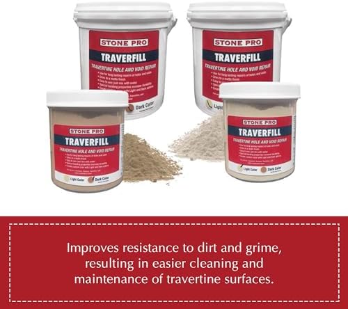 StonePro Traverfill - Travertine Repair - Fills Smalls pits, Holes & voids in Travertine & Limestone (Dark 3 lb)
